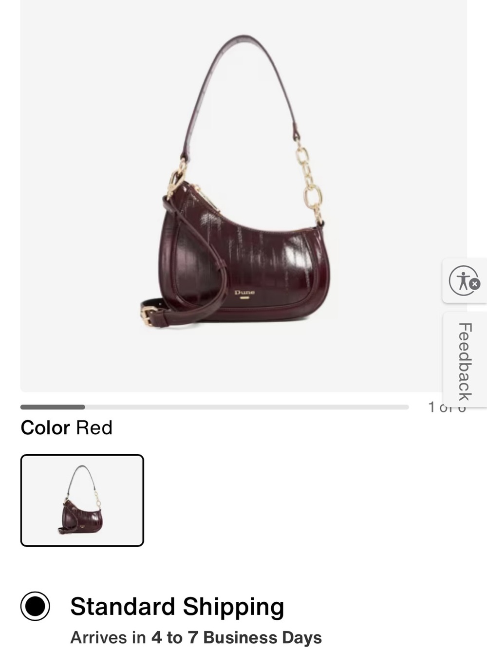 Dune London Wine-Red Shoulder Bag with Gold Hardware